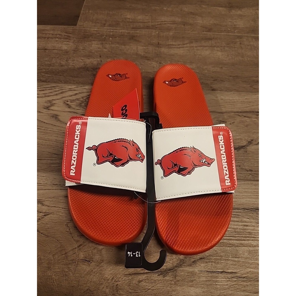 FOCO Arkansas Razorbacks Mens Slides-Red/White-XL (13/14)-NWT‎